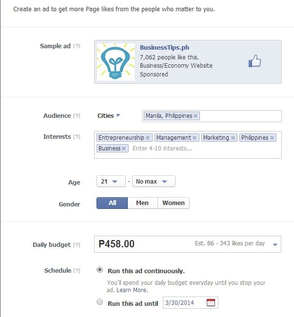Create a Facebook Ad for your Page
