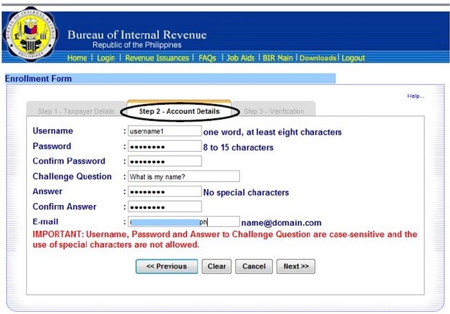 eFPS Enrollment Form step 2