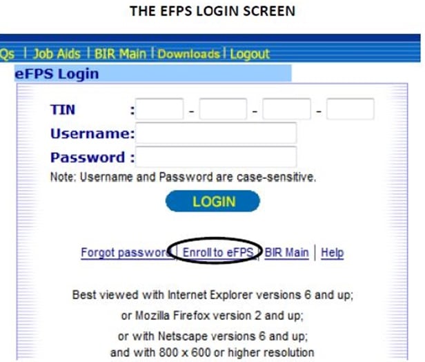 eFPS Login Screen